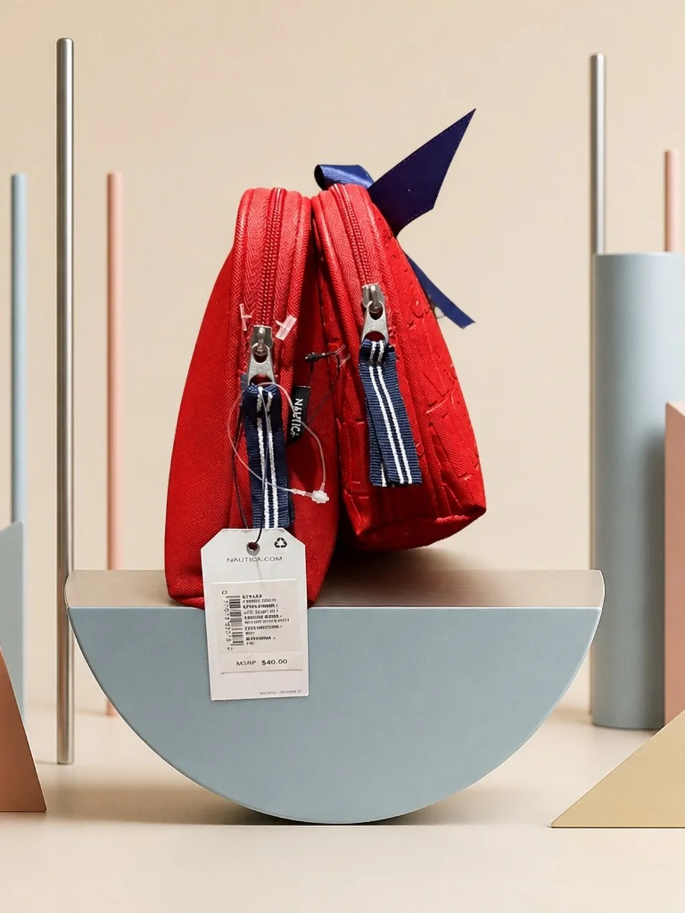 Nautica Red Cosmetic Bag Set 2 Pc NWT